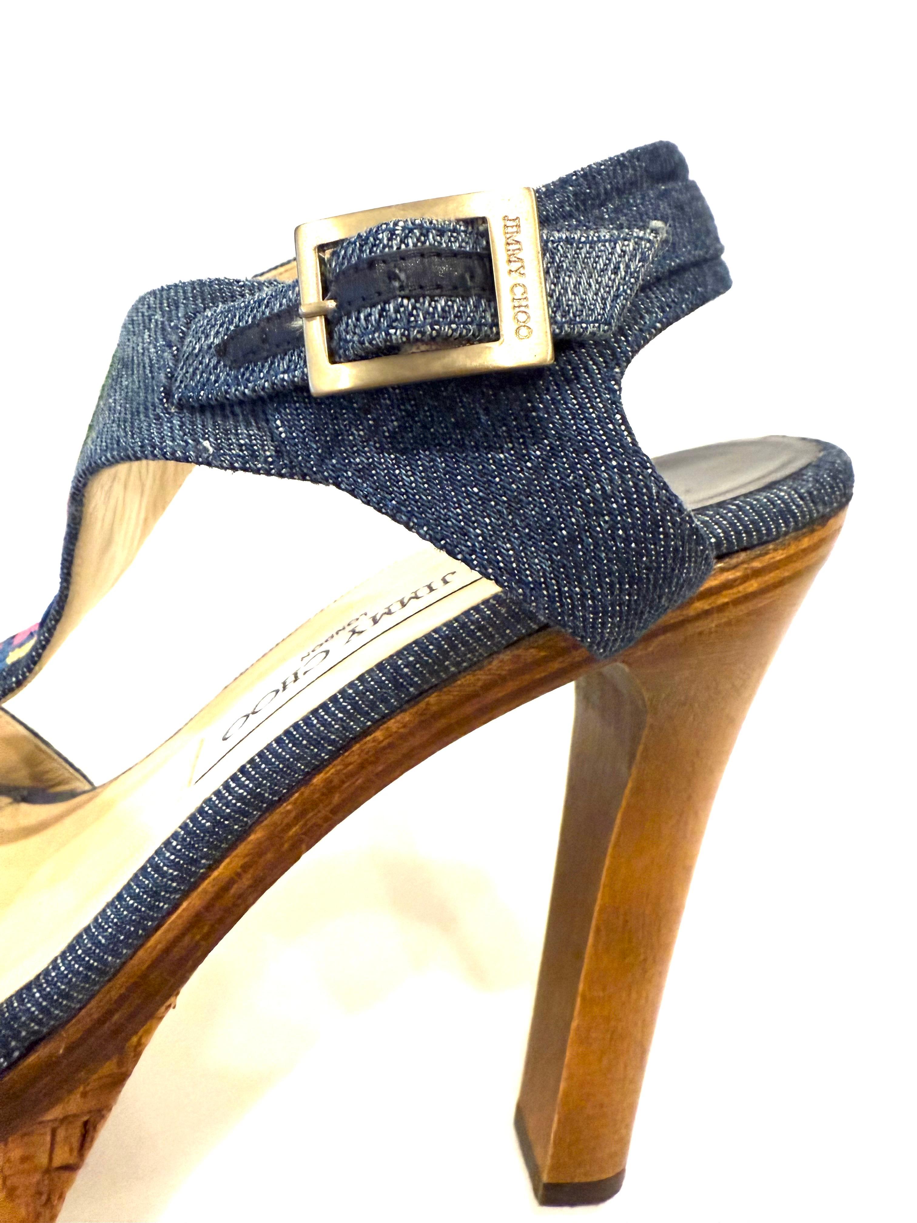 Jimmy Choo Nixon Bestickte Denim Plateau Pantoletten  Größe 39 im Angebot 3