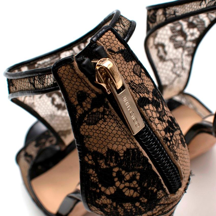 Jimmy Choo Nude/Black Lace Cut-Out Sandals - Size 37 In Excellent Condition In London, GB