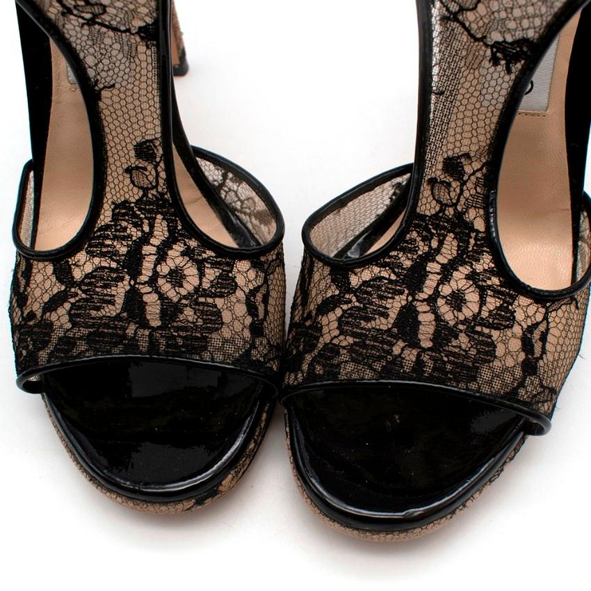 Jimmy Choo Nude/Black Lace Cut-Out Sandals - Size 37 2