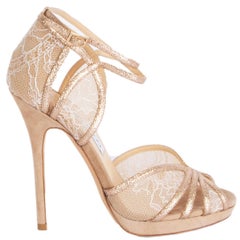 JIMMY CHOO nude glitter Fayme Lace Heels Shoes 36