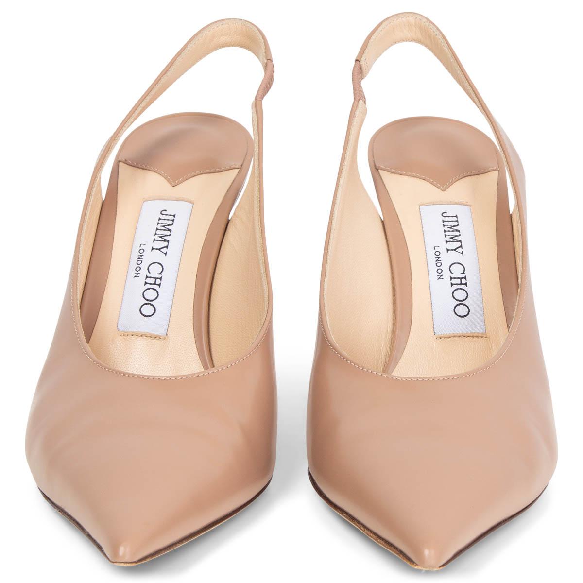 100% authentic Jimmy Choo Ivy 85 Slingback Pumps in nude leather. Have been worn once or twice and are in excellent condition. 

Measurements
Imprinted Size	37.5
Shoe Size	37.5
Inside Sole	24.5cm (9.6in)
Width	7cm (2.7in)
Heel	8.5cm (3.3in)

All our