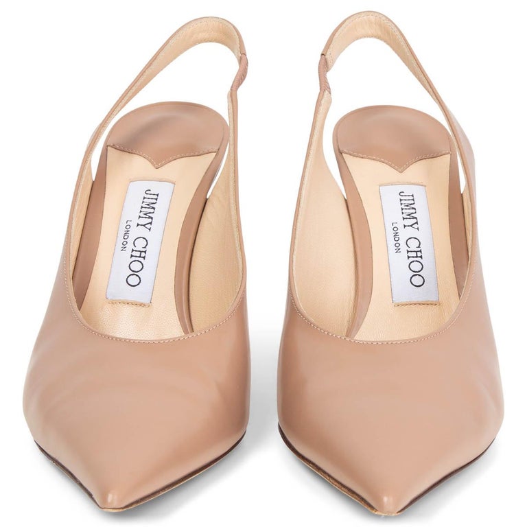 JIMMY CHOO nude leather IVY 85 Slingback Pumps Shoes 37.5 at 1stDibs