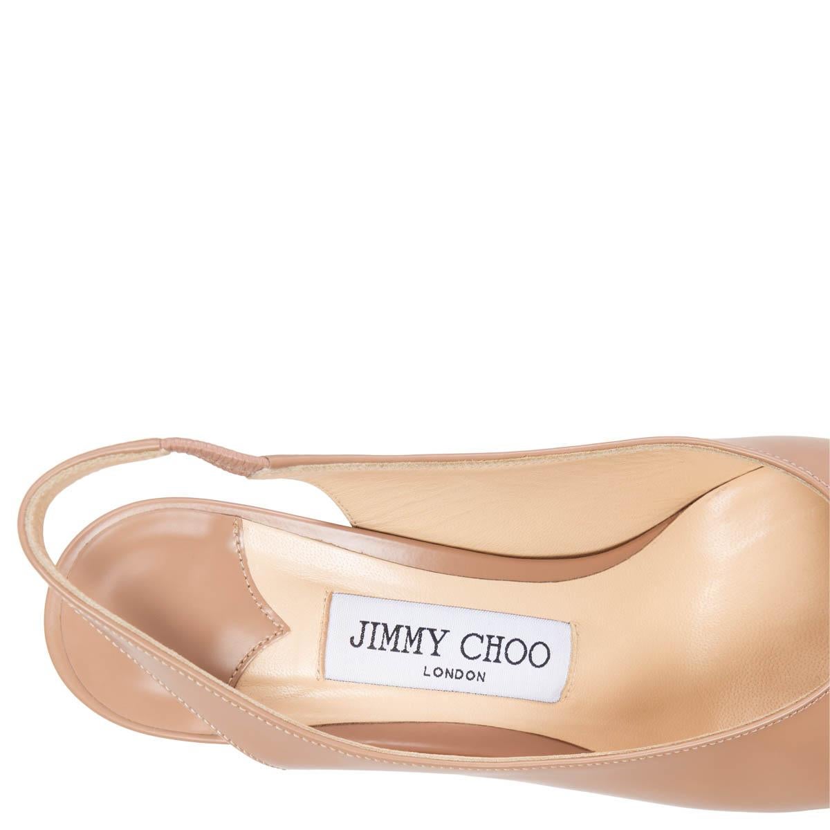 JIMMY CHOO nude leather IVY 85 Slingback Pumps Shoes 37.5 2