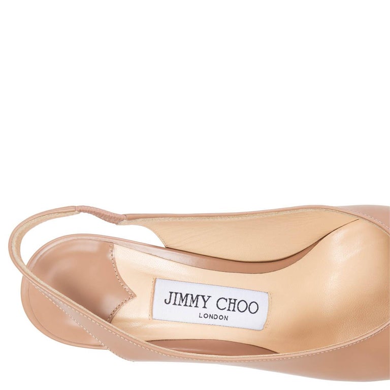 JIMMY CHOO nude leather IVY 85 Slingback Pumps Shoes 37.5 at 1stDibs