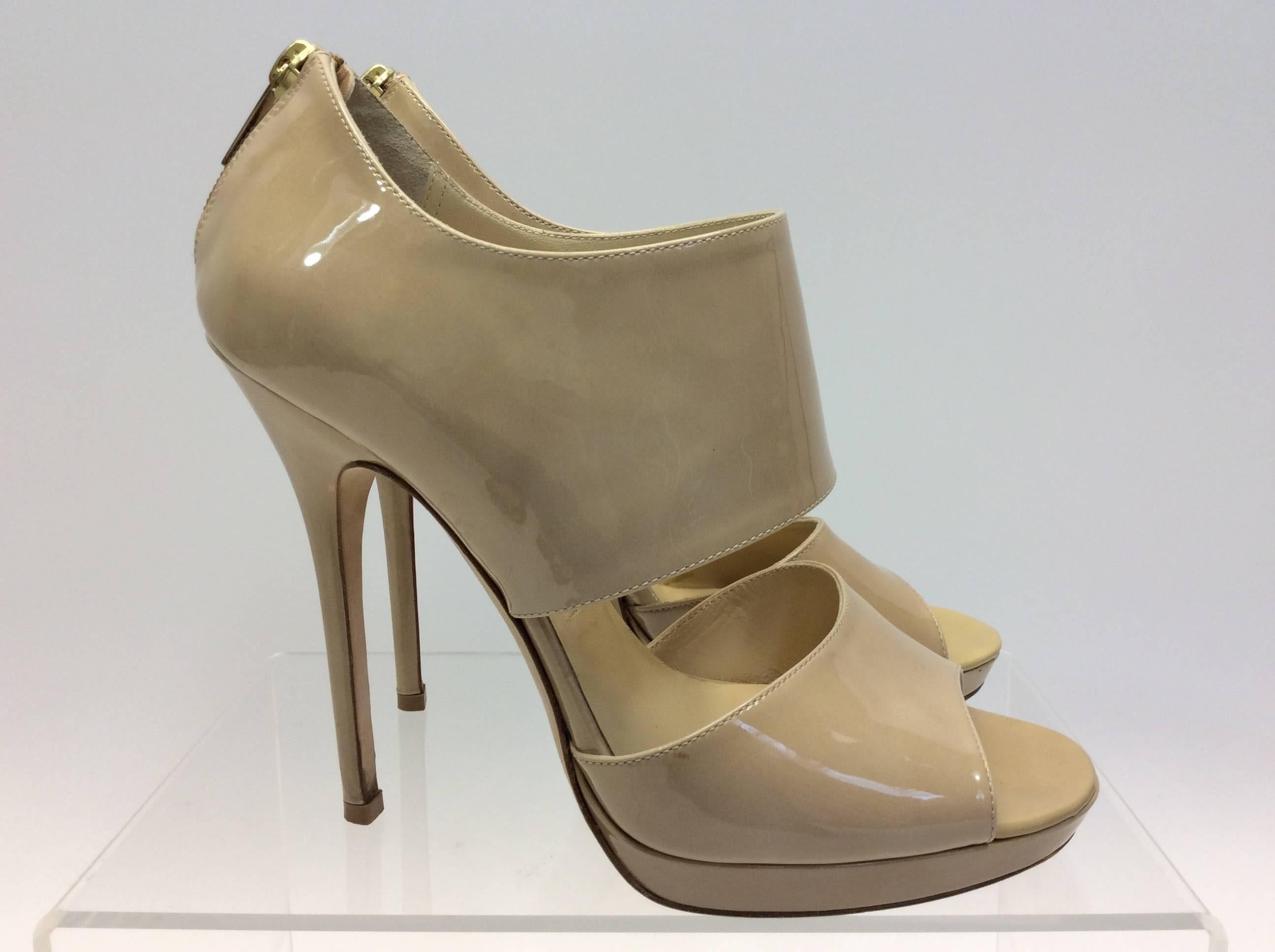Brown Jimmy Choo  Nude Patent Leather Heels For Sale