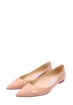 Jimmy Choo Nude Patent Leather Pointed Ballet Flats - EU 35.5