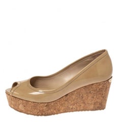 Jimmy Choo Nude Patent Parley Cork Wedge Pumps Size 37.5
