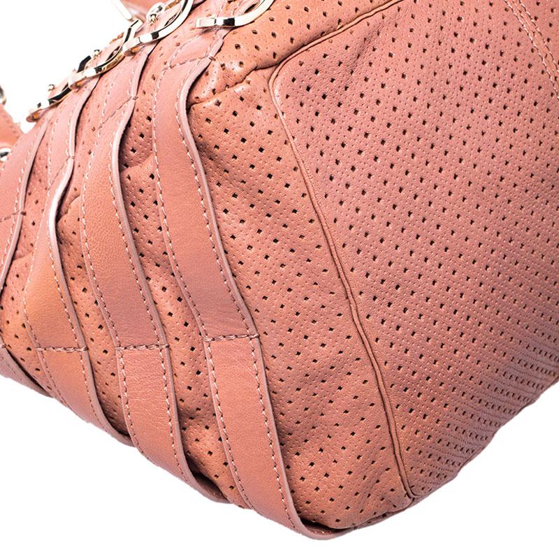 Jimmy Choo Nude Pink Perforated Leather Bardia Buckle Shoulder Bag In Good Condition For Sale In Dubai, Al Qouz 2