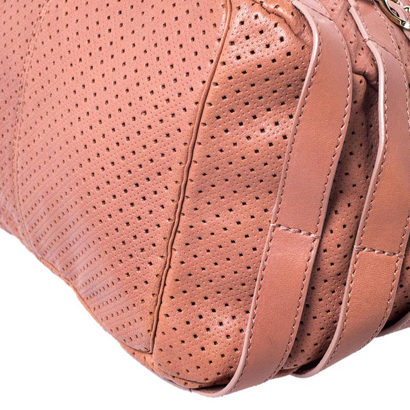 Jimmy Choo Nude Pink Perforated Leather Bardia Buckle Shoulder Bag For Sale 1