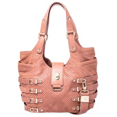 Jimmy Choo Nude Pink Perforated Leather Bardia Buckle Shoulder Bag