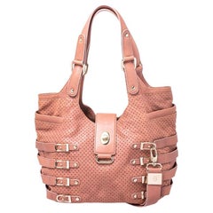 Jimmy Choo Nude Pink Perforated Leather Bardia Buckle Shoulder Bag