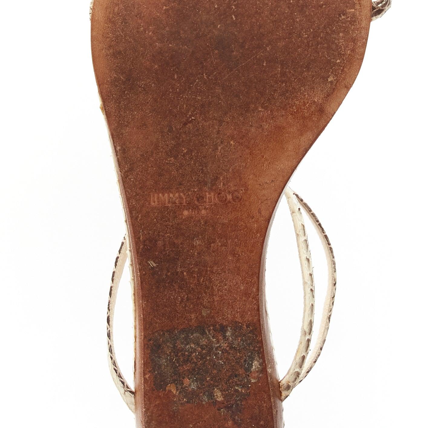 JIMMY CHOO nude scaled leather strappy thong flat sandals EU37 5
