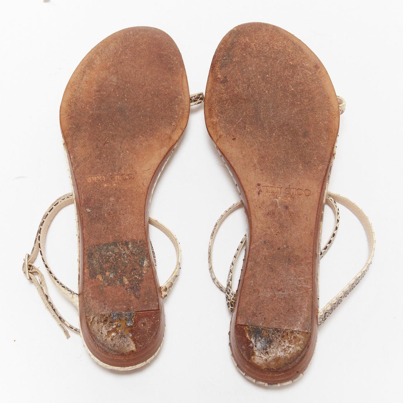 JIMMY CHOO nude scaled leather strappy thong flat sandals EU37 6
