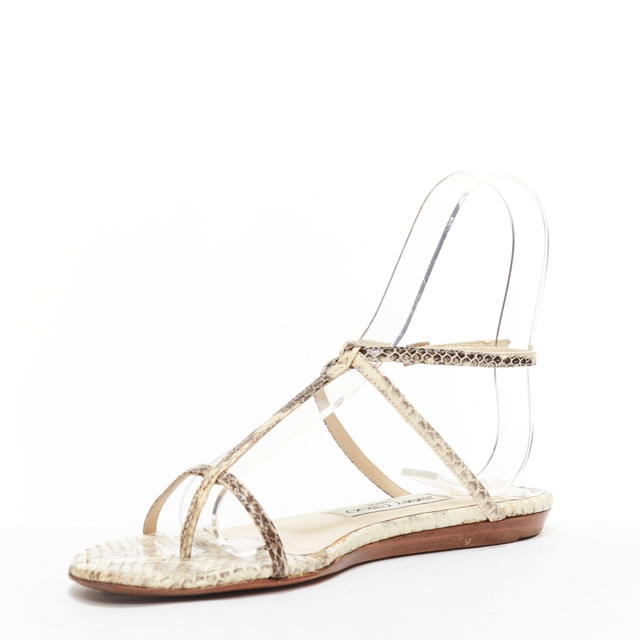 JIMMY CHOO nude scaled leather strappy thong flat sandals EU37 In Good Condition In Hong Kong, NT