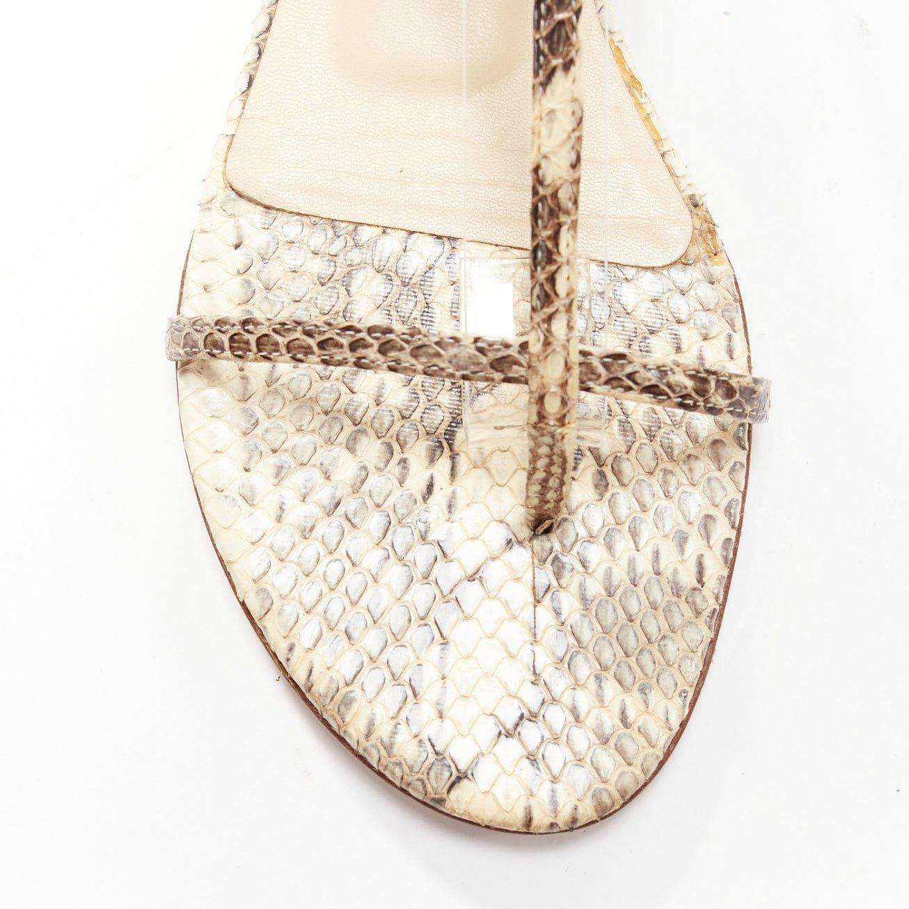 JIMMY CHOO nude scaled leather strappy thong flat sandals EU37 1