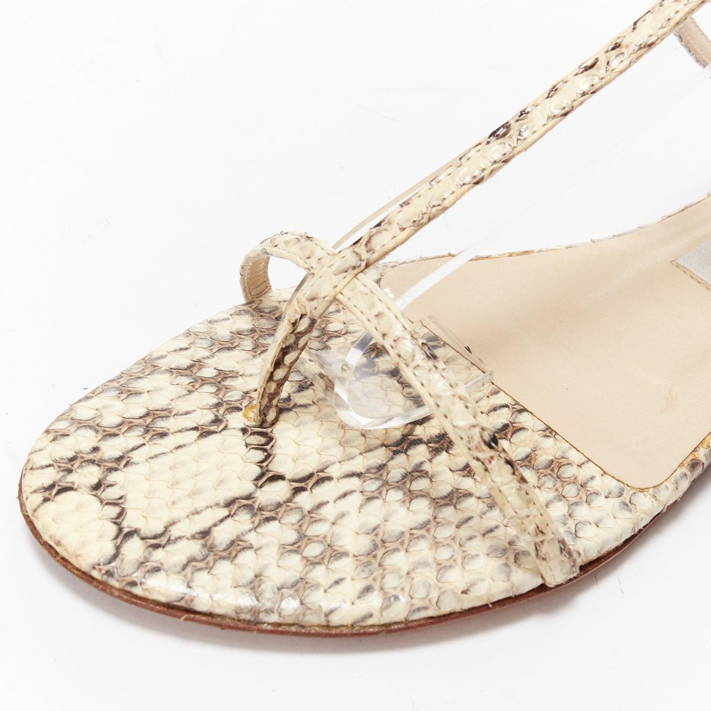 JIMMY CHOO nude scaled leather strappy thong flat sandals EU37 2