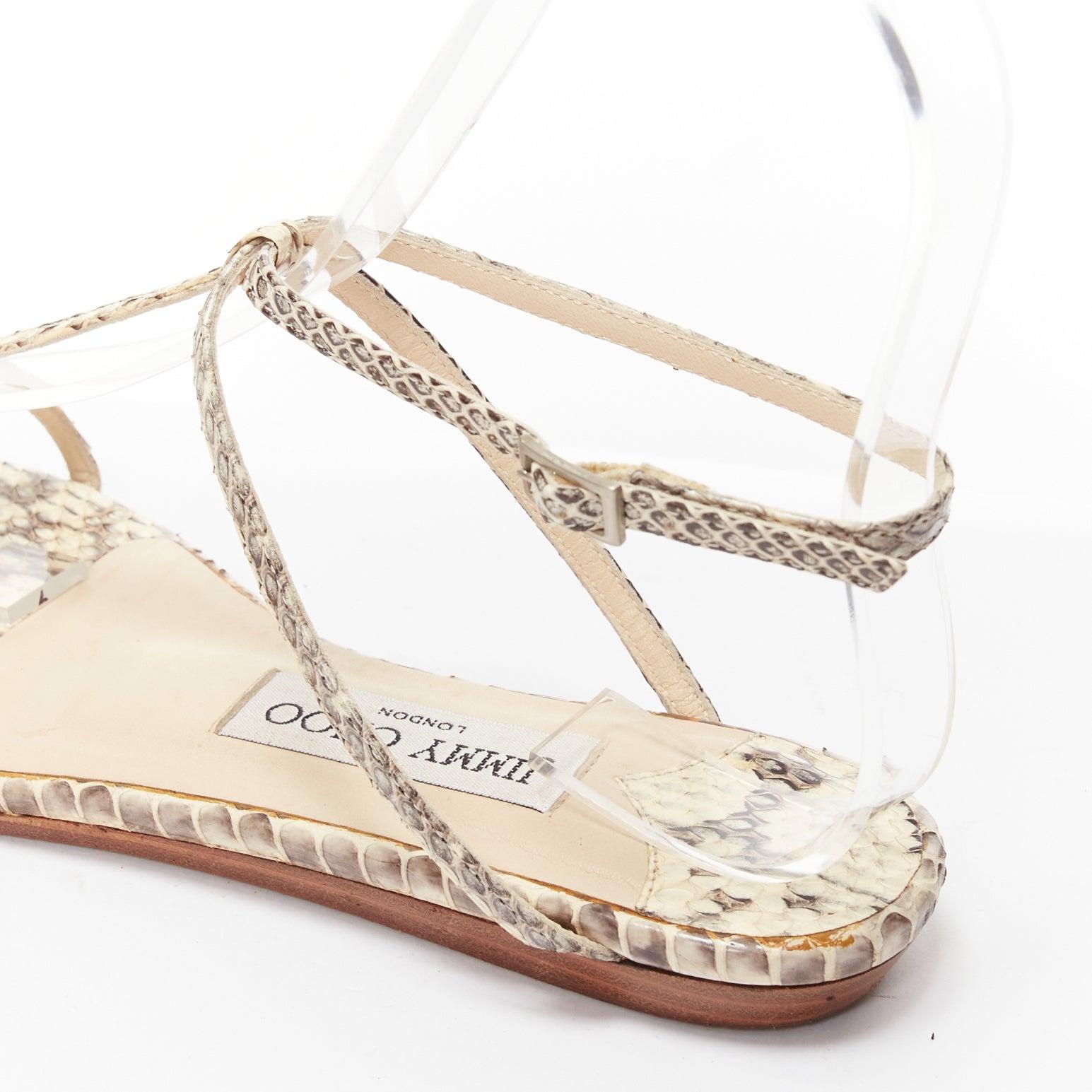 JIMMY CHOO nude scaled leather strappy thong flat sandals EU37 3