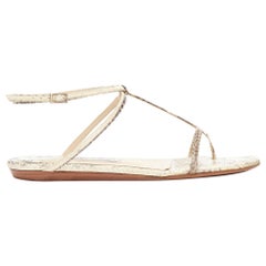 JIMMY CHOO nude scaled leather strappy thong flat sandals EU37