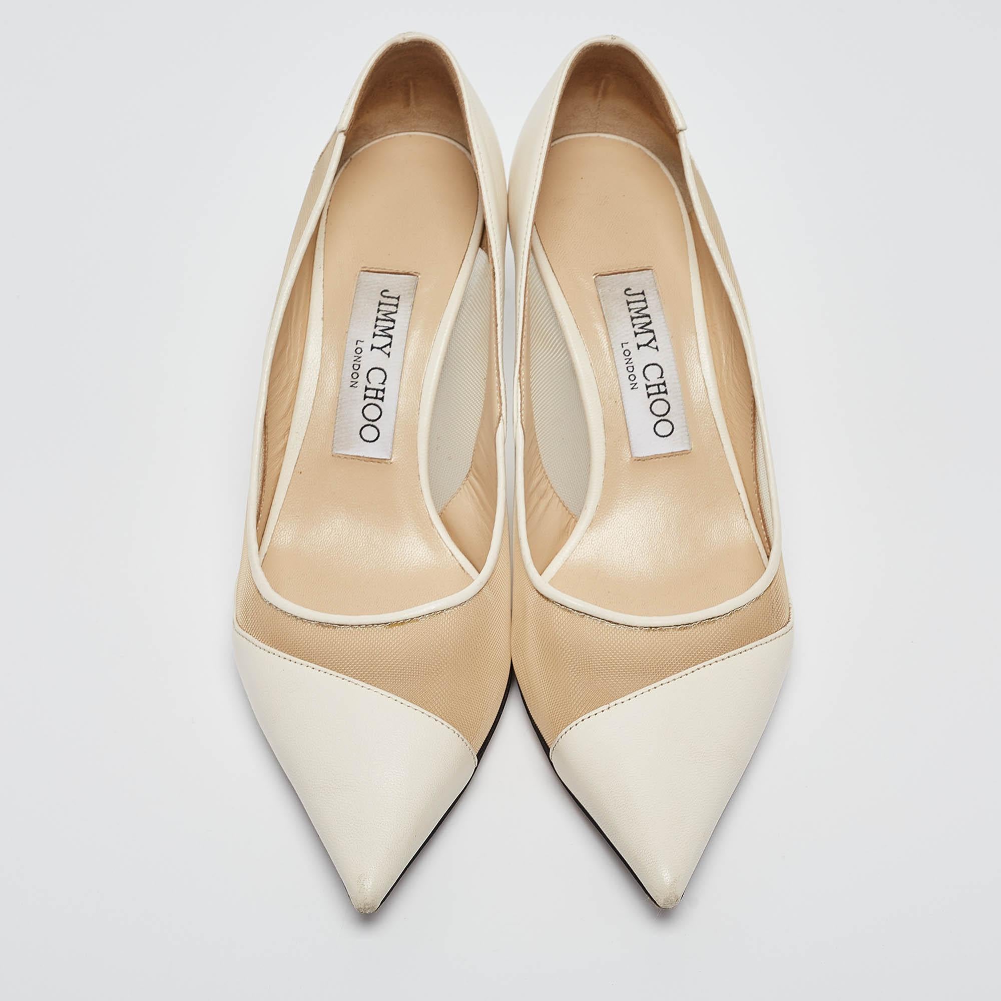 Jimmy Choo Off White Leather and Mesh Love Pumps Size 36 In Good Condition In Dubai, Al Qouz 2