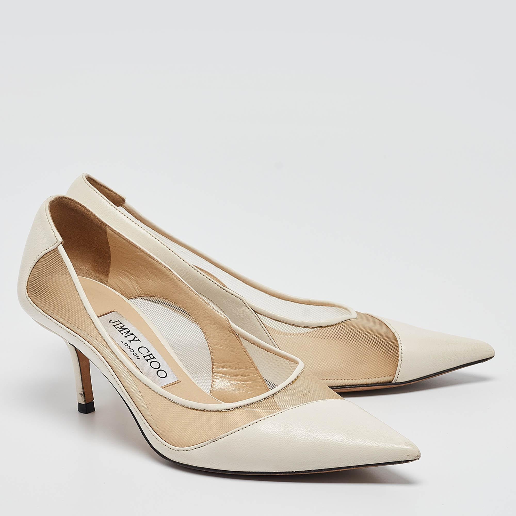 Women's Jimmy Choo Off White Leather and Mesh Love Pumps Size 36