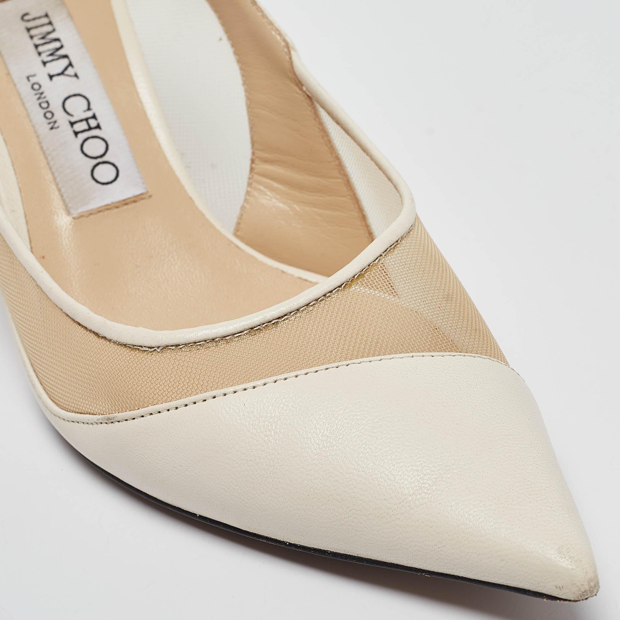 Jimmy Choo Off White Leather and Mesh Love Pumps Size 36 3