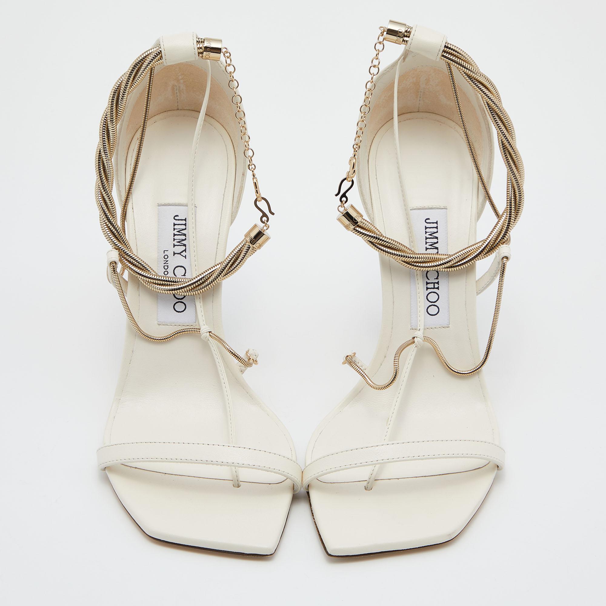 Frame your feet with these Jimmy Choo high heel sandals. Created using the best materials, the shoes are perfect with short, midi, and maxi hemlines.

Includes: Original Dustbag

