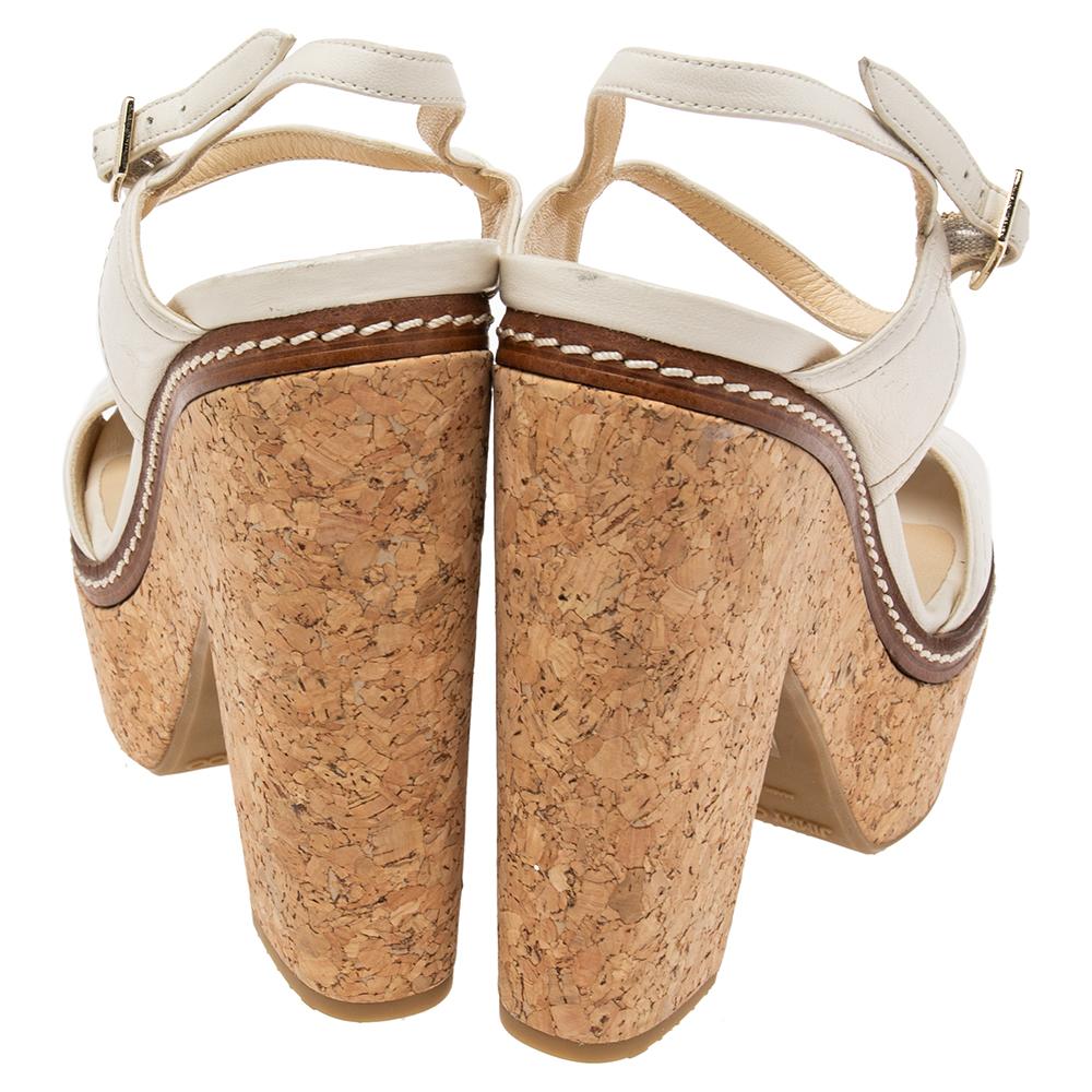 Women's Jimmy Choo Off-White Leather Nemesis Cork Platform Sandals Size 41
