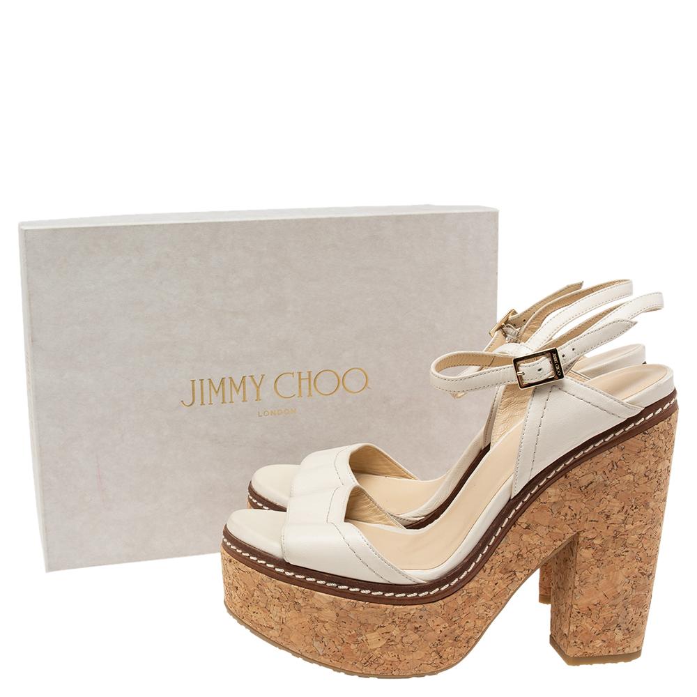 Jimmy Choo Off-White Leather Nemesis Cork Platform Sandals Size 41 4