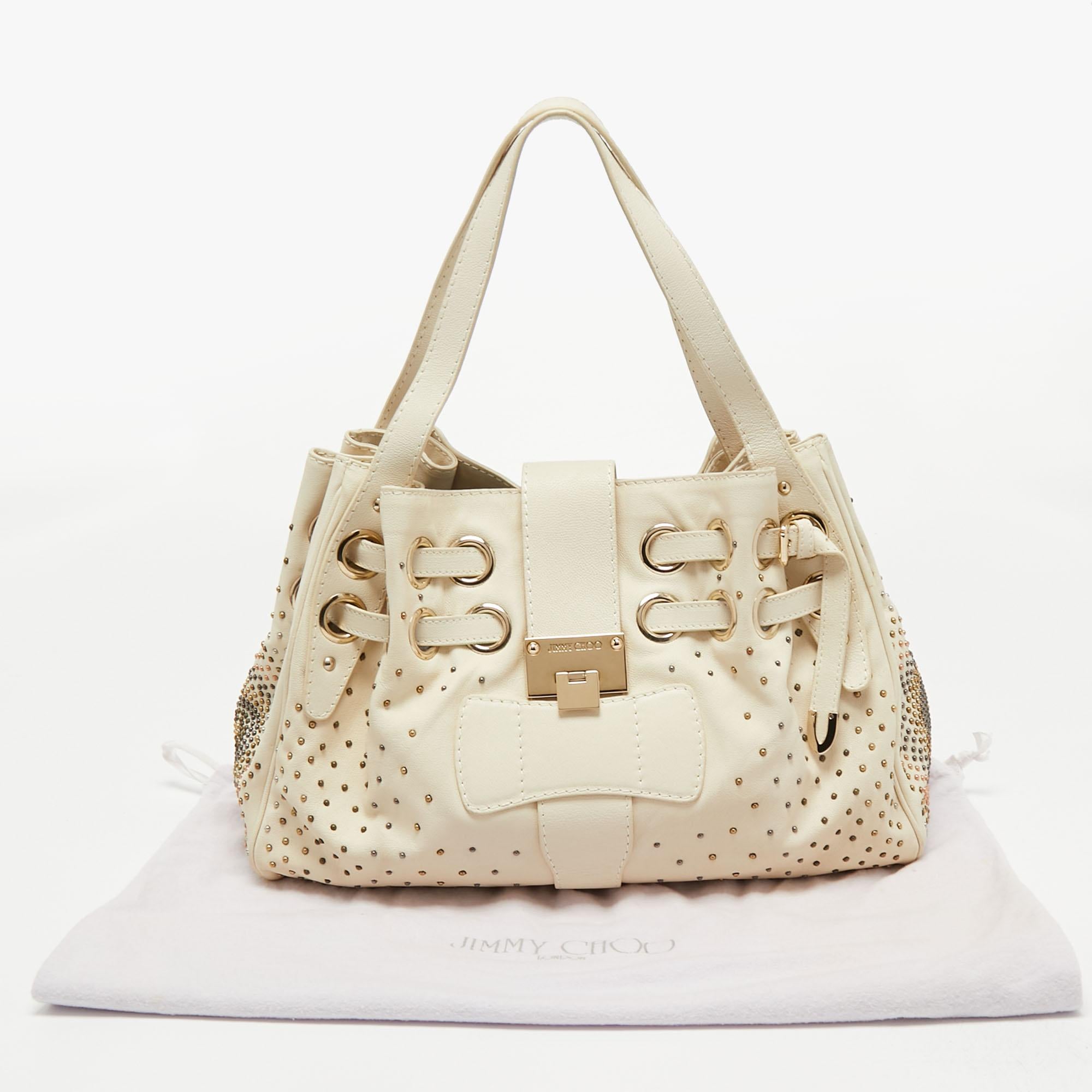Jimmy Choo Off White Leather Studded Riki Tote 9