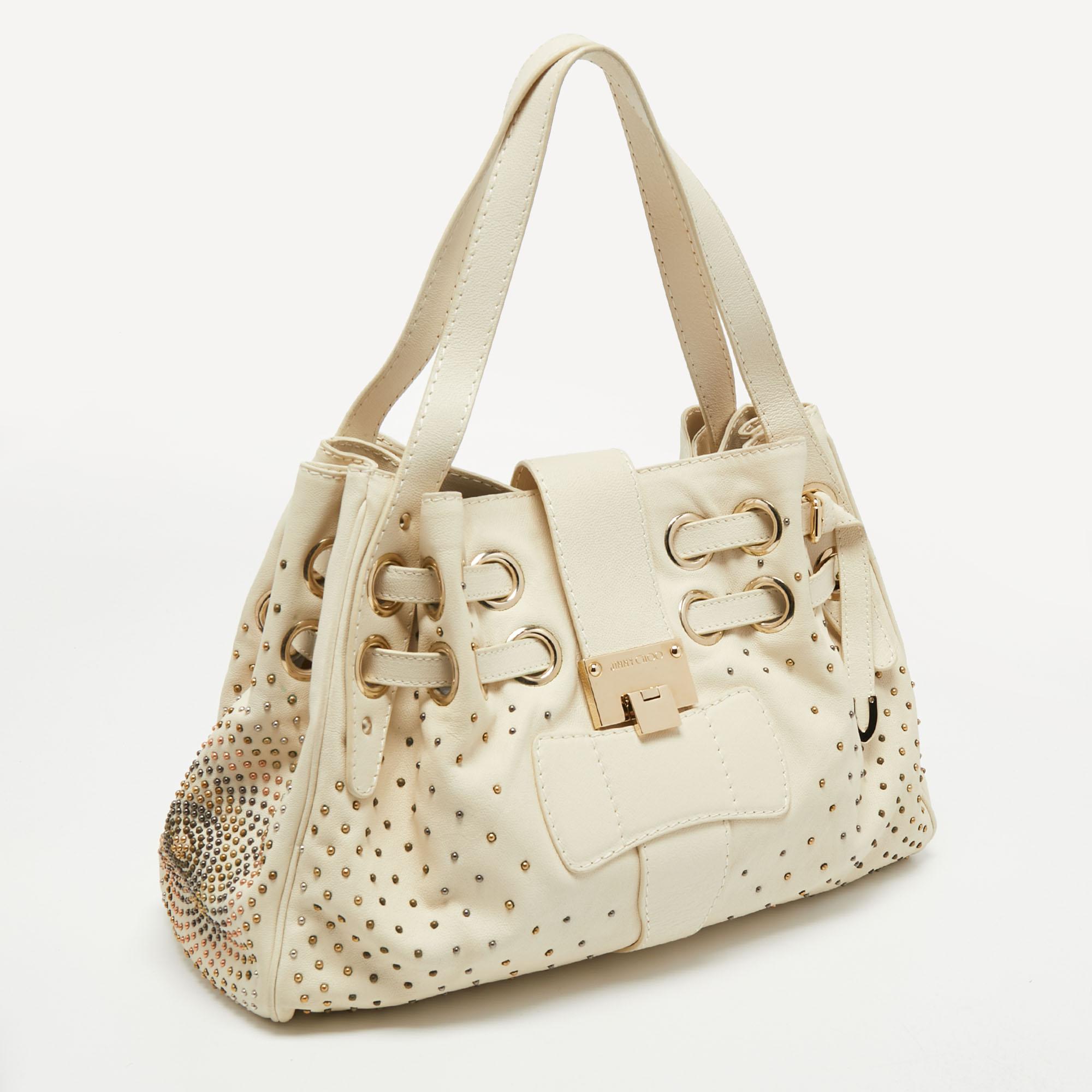 Women's Jimmy Choo Off White Leather Studded Riki Tote