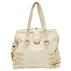 Used Jimmy Choo Off White/Light Beige Distressed Leather and Snakeskin Trims Bree Sat