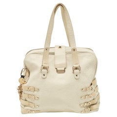 Jimmy Choo Weiß/Licht Beige Distressed Leder und Schlangenhautbesatz Bree Sat