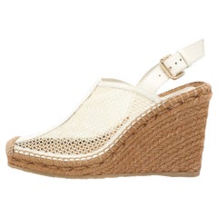Jimmy Choo Off White Mesh and Leather Dakori Wedge Espadrille Sandals Size 39