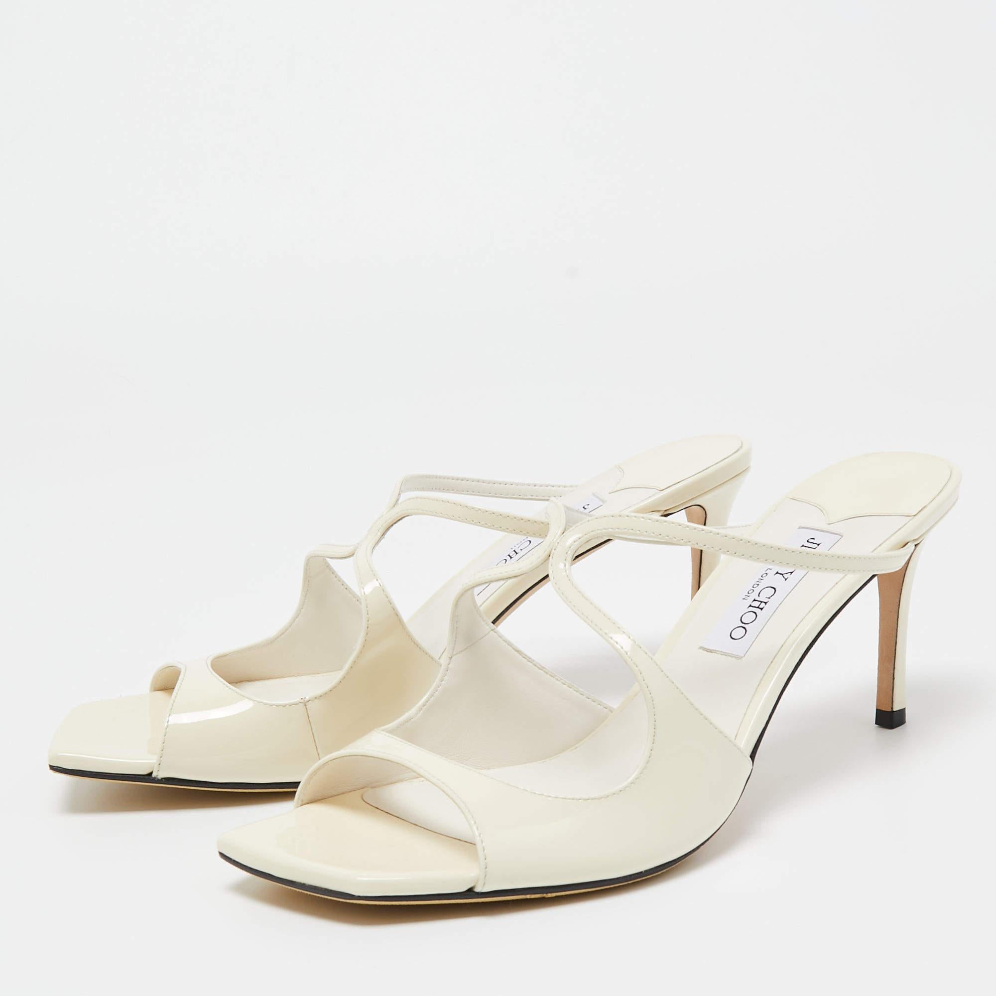 Women's Jimmy Choo Off White Patent Leather Anise Sandals Size 42