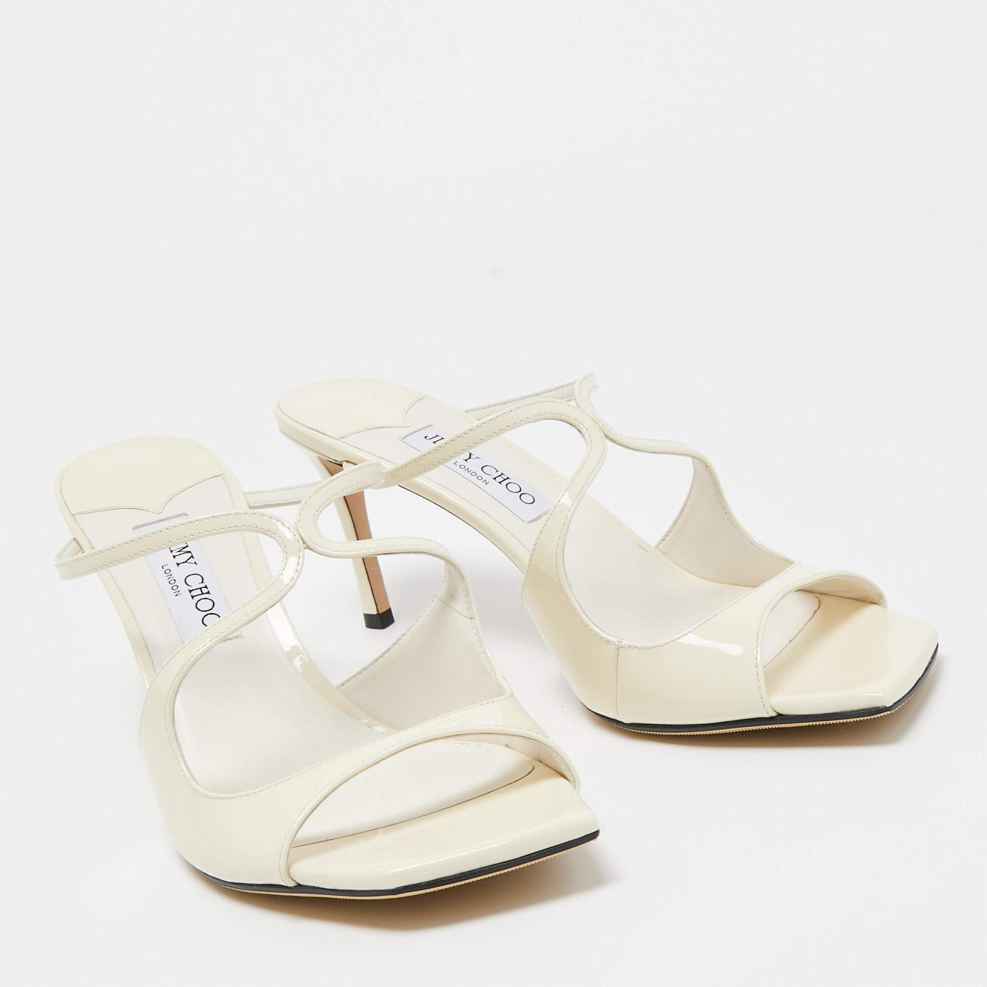 Jimmy Choo Off White Patent Leather Anise Sandals Size 42 1