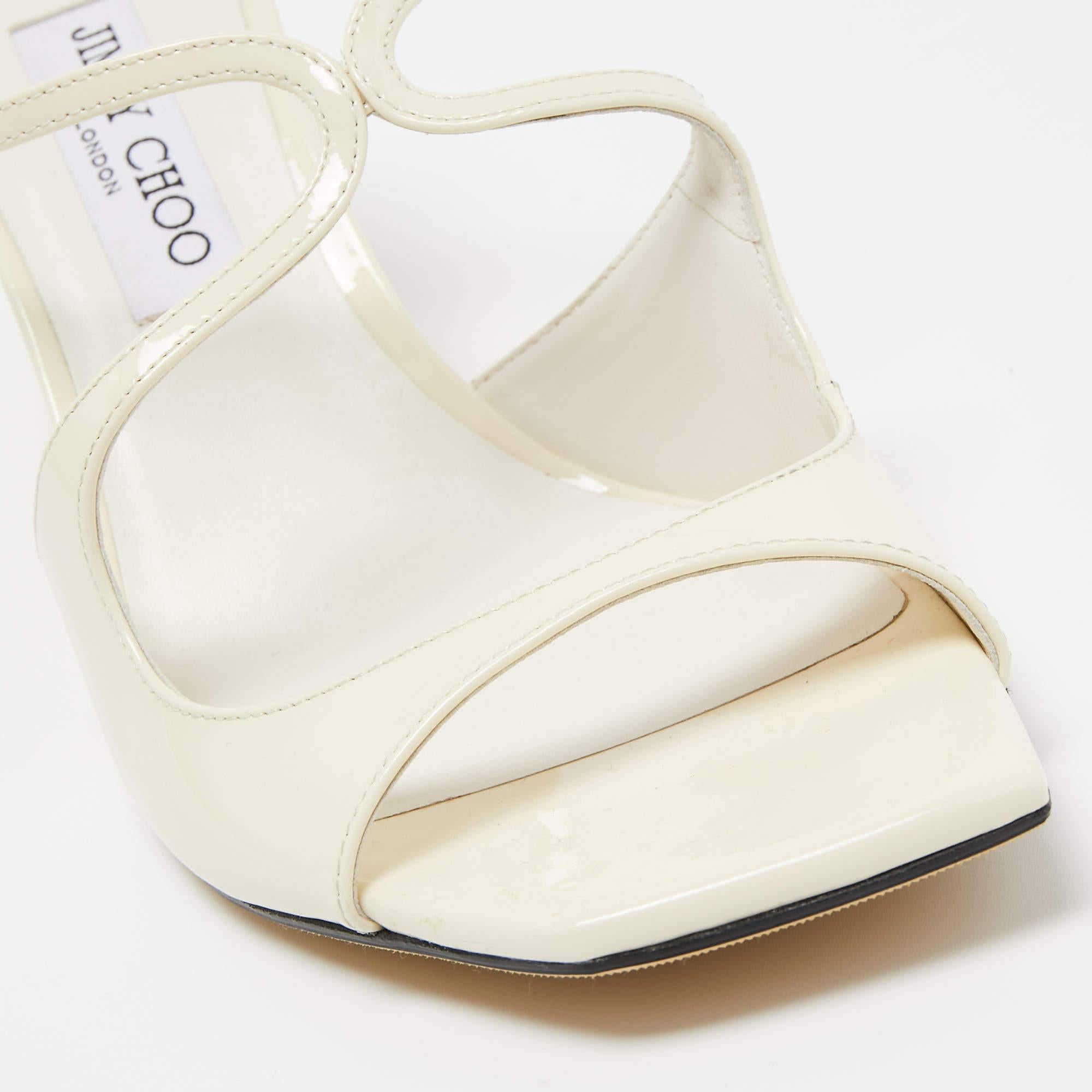 Jimmy Choo Off White Patent Leather Anise Sandals Size 42 3
