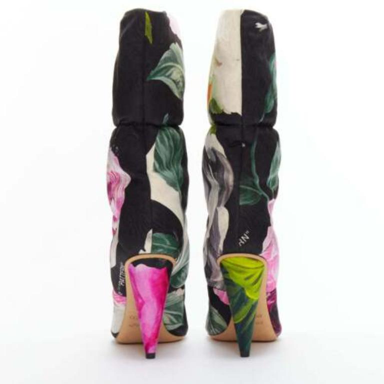 Women's JIMMY CHOO Off-White Sara 100 floral brocade padded boots EU38.5 For Sale