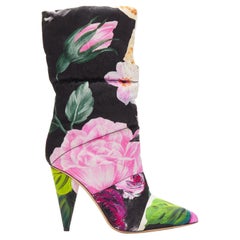 JIMMY CHOO Off-White Sara 100 floral brocade padded boots EU38.5