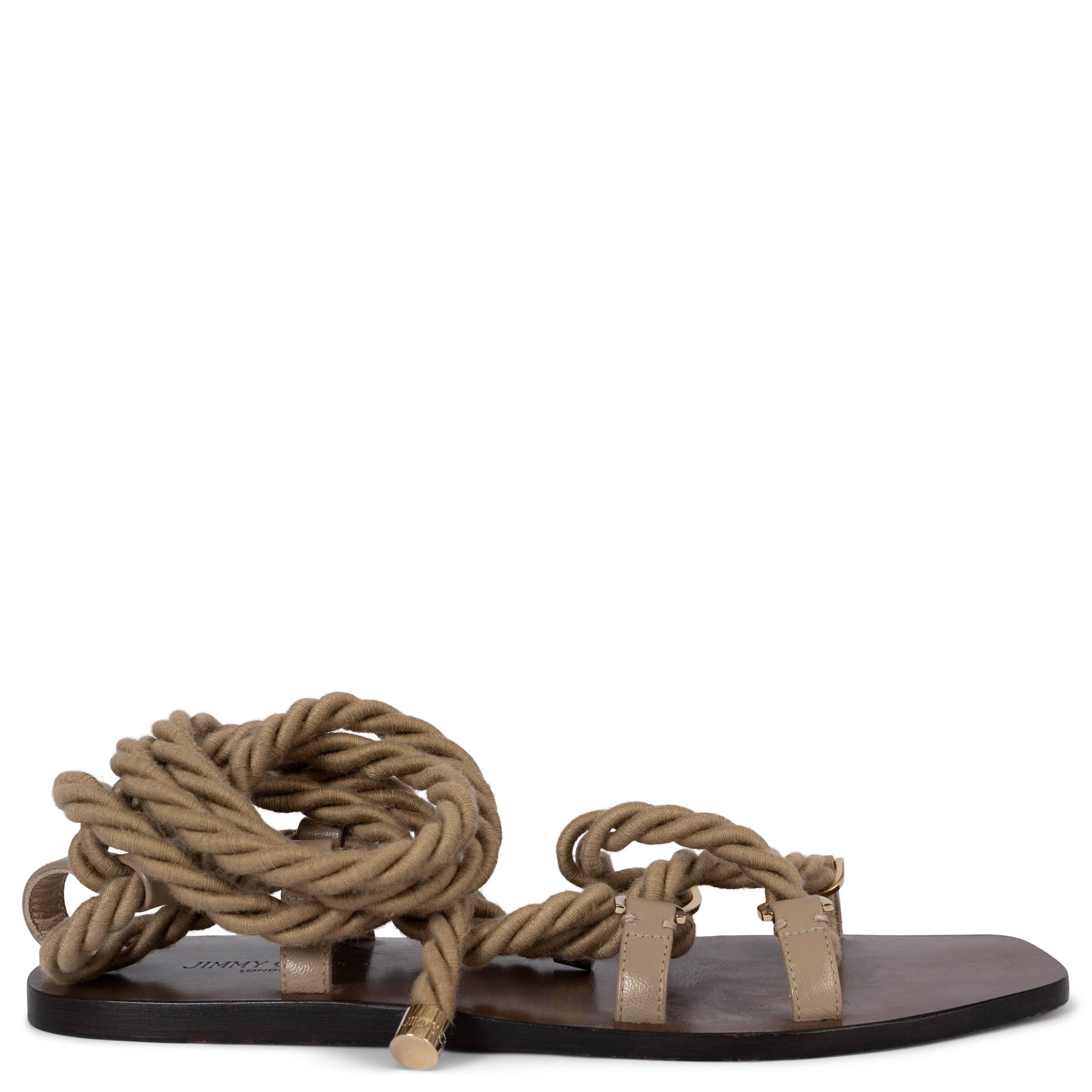 100% authentic Jimmy Choo Aziza flats ankle-strap sandals in olive green cord and leather featuring gold-tone hardware. Have been worn and are in excellent condition. 

Measurements
Imprinted Size	38
Shoe Size	38
Inside Sole	24.5cm (9.6in)
Width	7cm