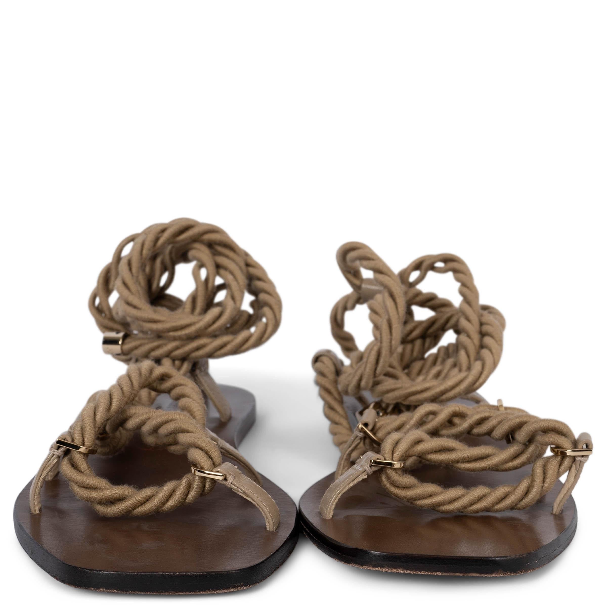 Brown JIMMY CHOO olive drab AZIZA ROPE Flat Sandals Shoes 38