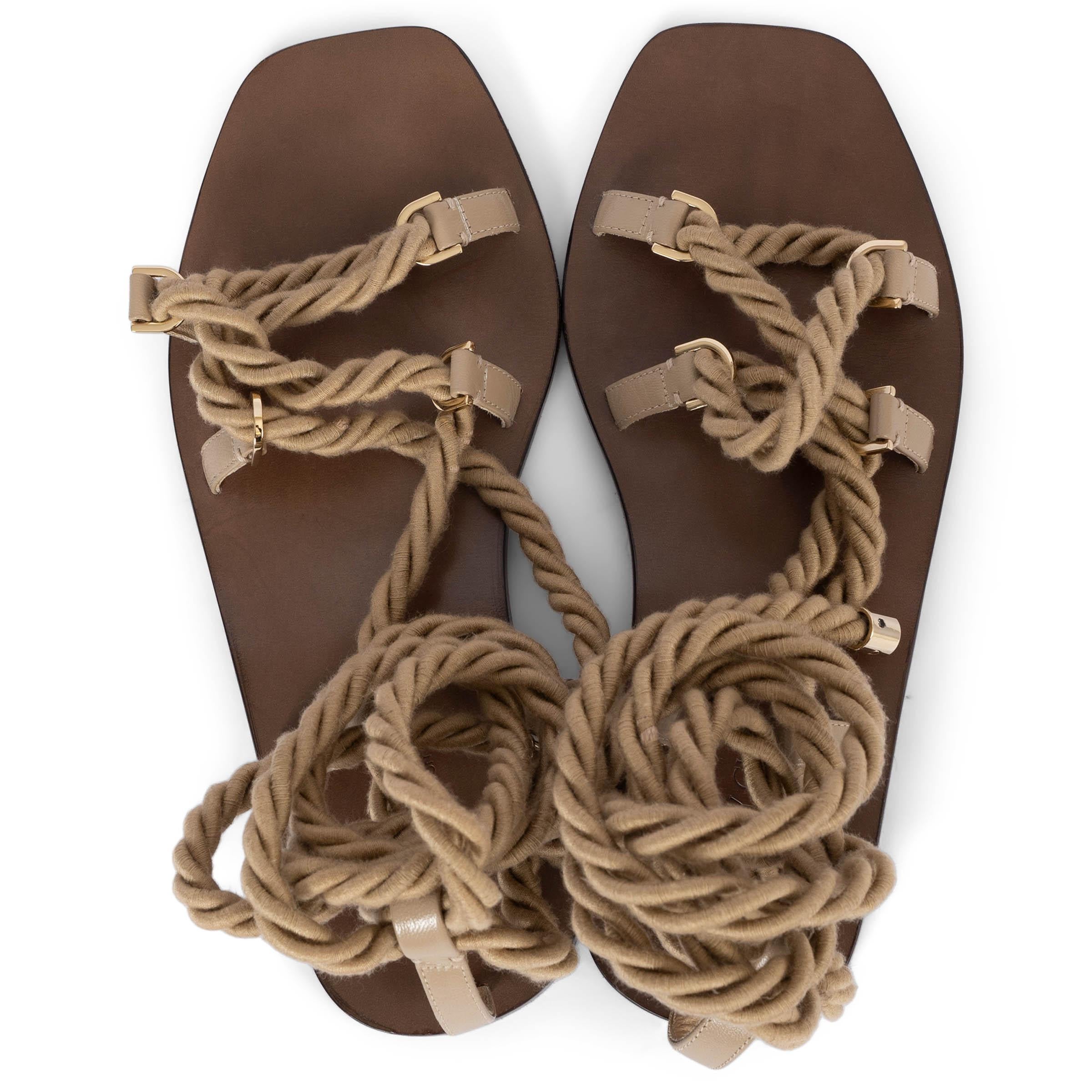 JIMMY CHOO olive drab AZIZA ROPE Flat Sandals Shoes 38 2
