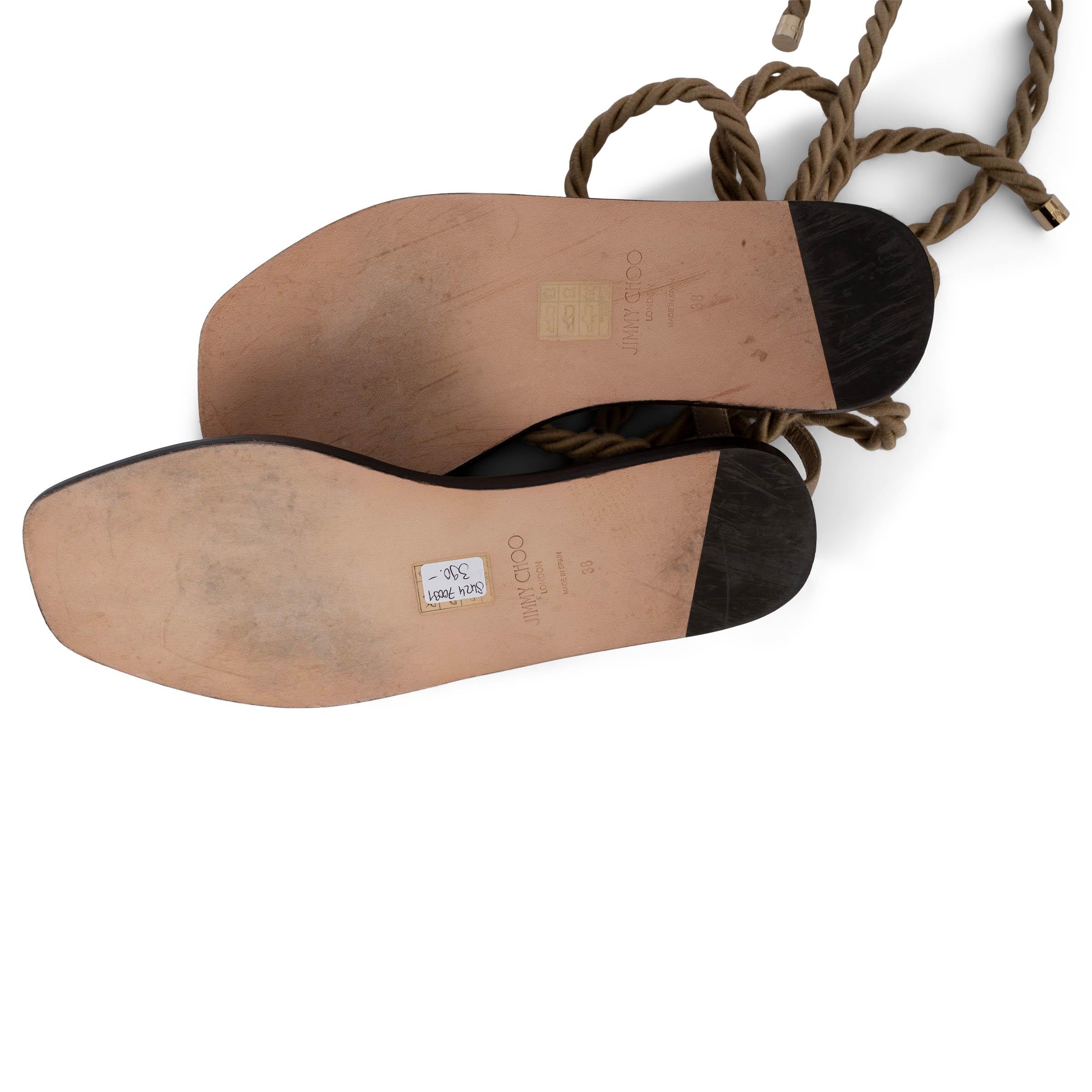 JIMMY CHOO olive drab AZIZA ROPE Flat Sandals Shoes 38 4