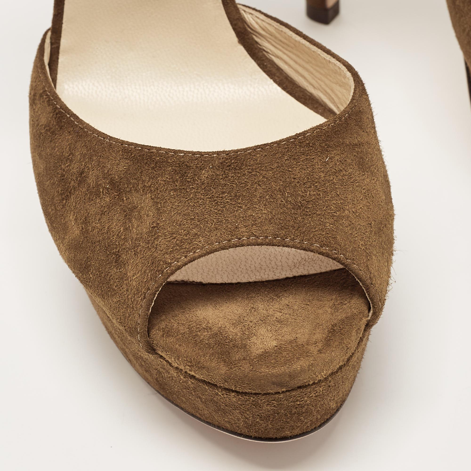 Jimmy Choo Olive Green Suede Platform Ankle Strap Sandals Size 39.5 For Sale 1