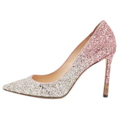 Jimmy Choo Ombre Silver/Pink Coarse Glitter Romy Pumps Size 37