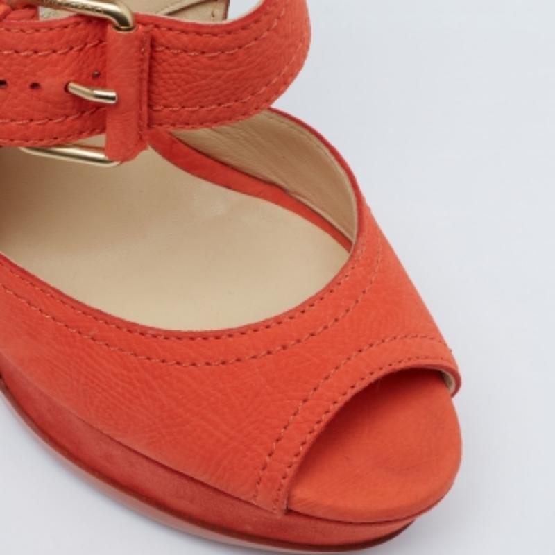 Jimmy Choo Orange Leather And Nubuck Platform Peep Toe Sandals Size 38 For Sale 1
