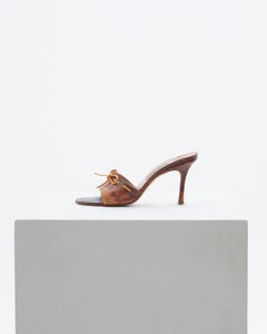 Jimmy Choo orange leather animal print kitten heels