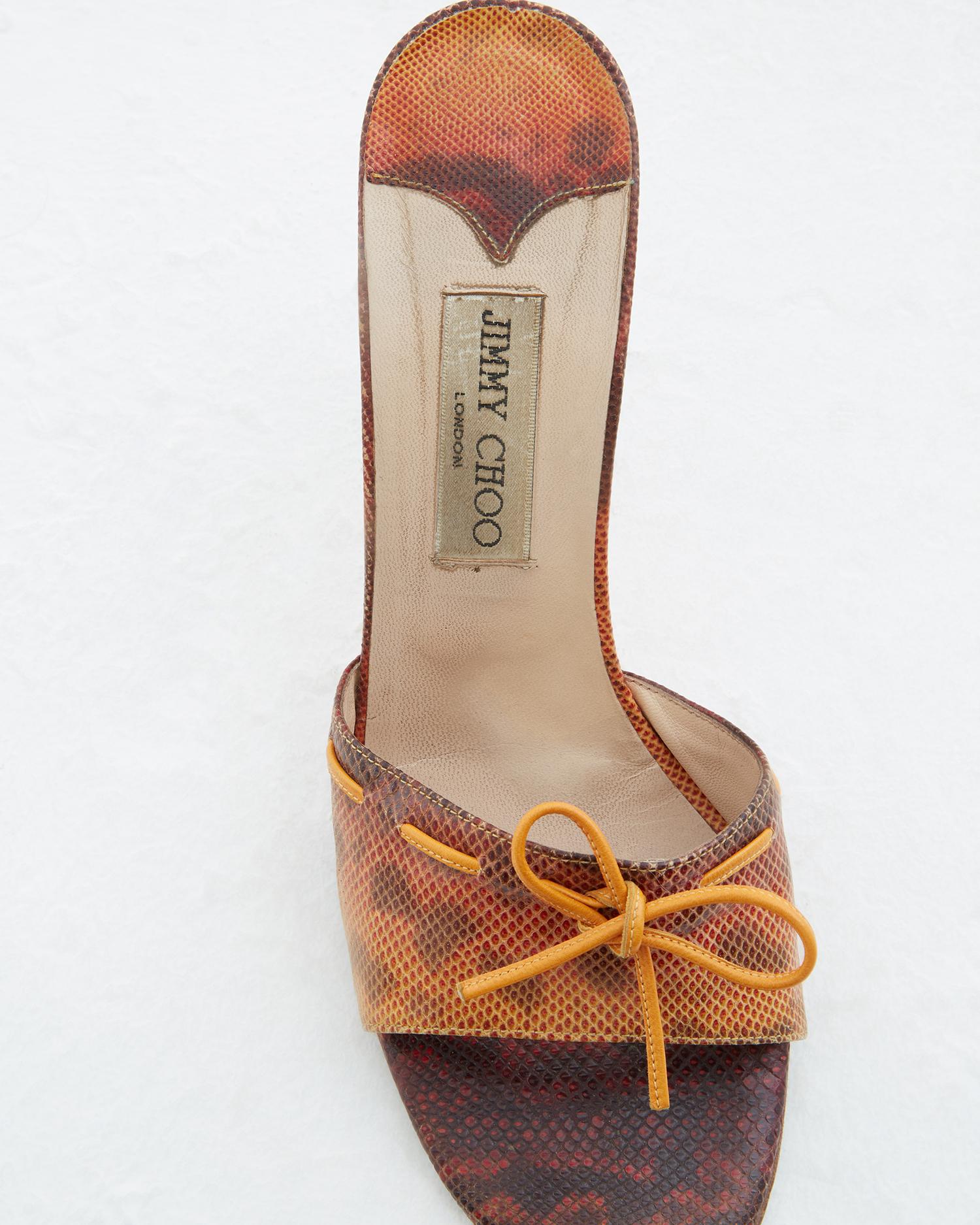 Orange Jimmy Choo orange leather animal print kitten heels 
