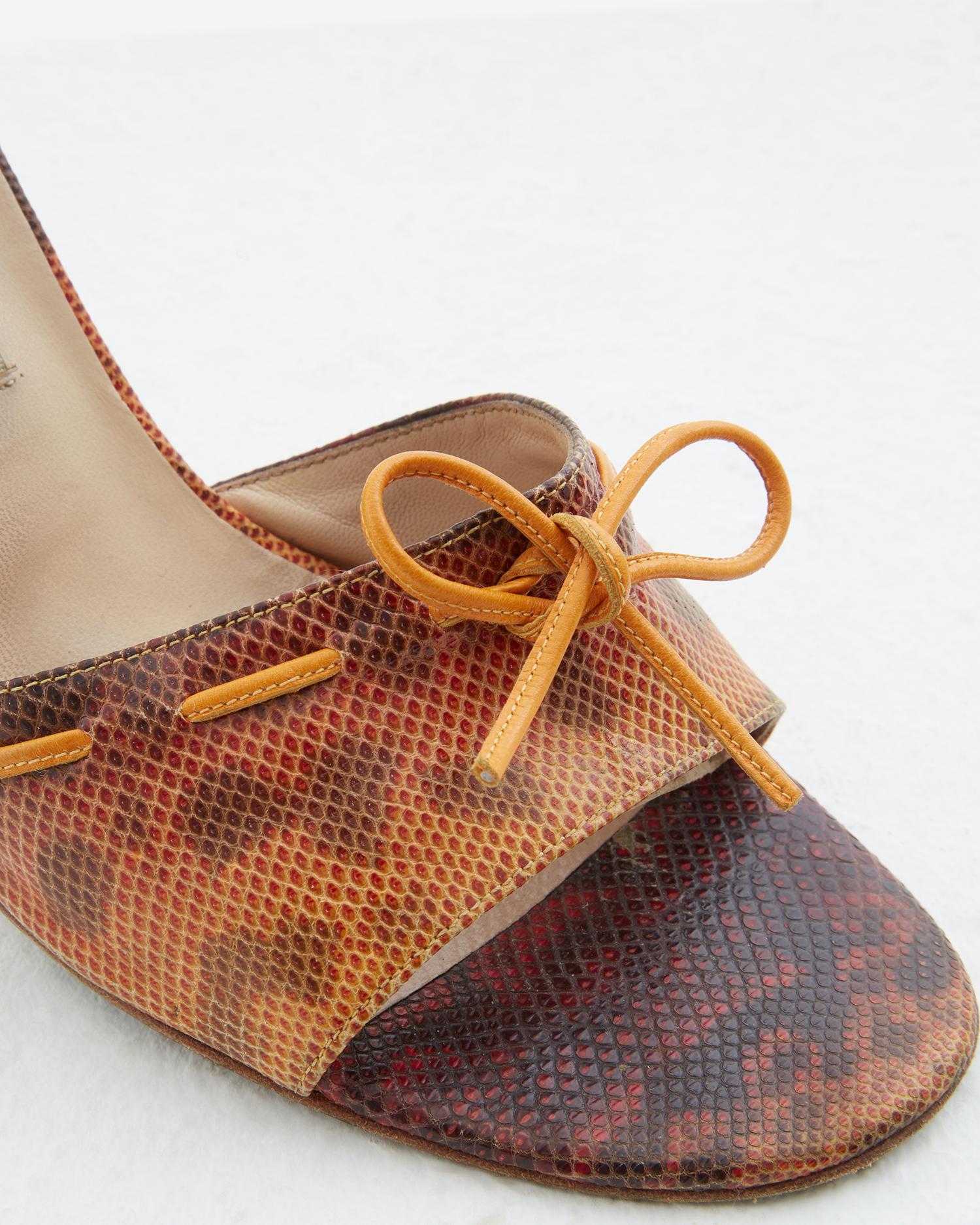Women's Jimmy Choo orange leather animal print kitten heels 