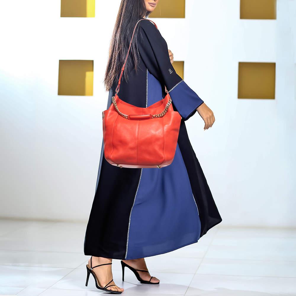 Jimmy Choo Orange Leather Anna Hobo In Good Condition In Dubai, Al Qouz 2