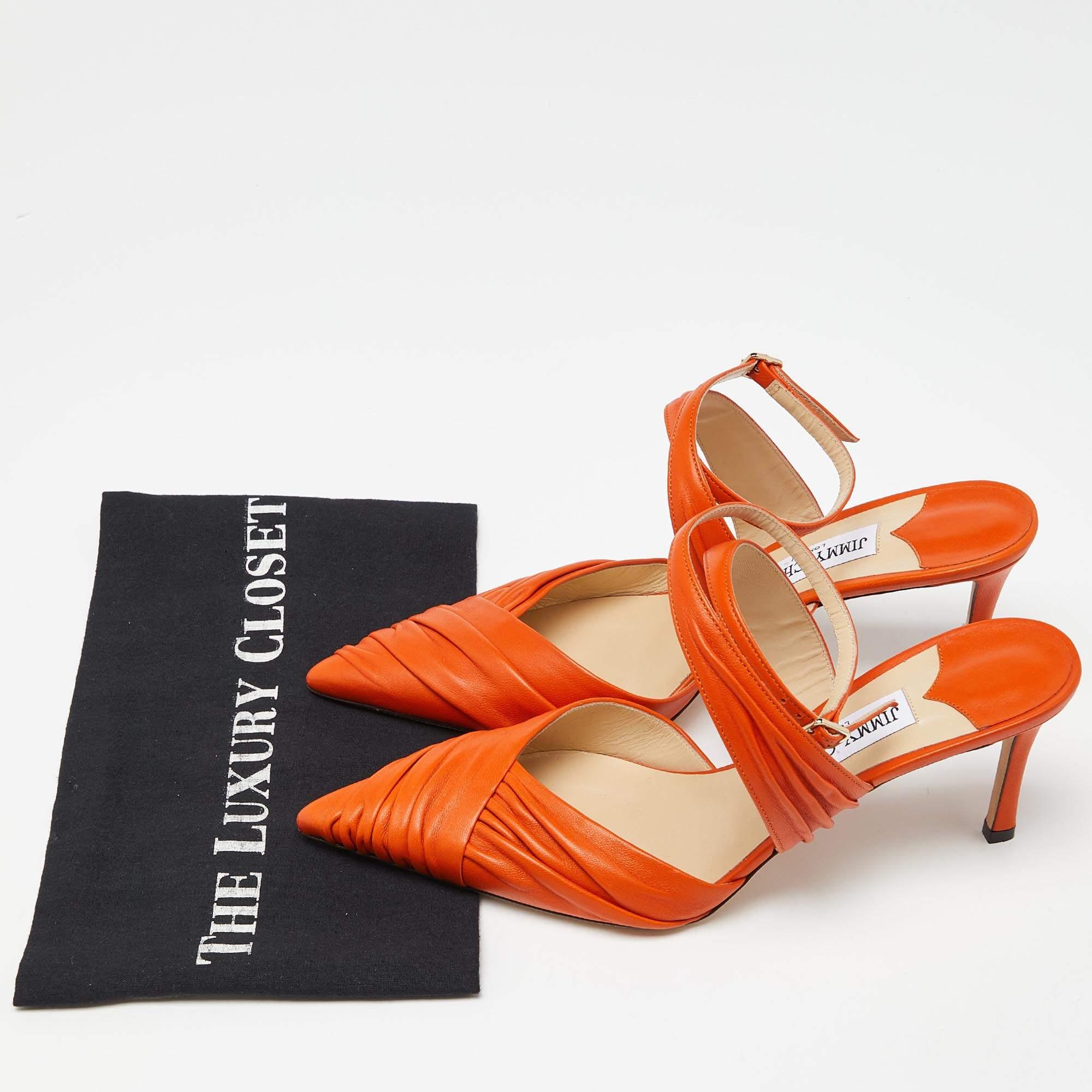 Jimmy Choo Orange Leather Pointed Toe Ankle Strap Pumps Size 39 For Sale 6